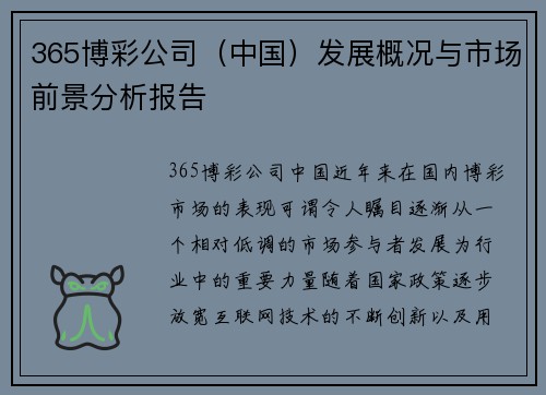 365博彩公司（中国）发展概况与市场前景分析报告